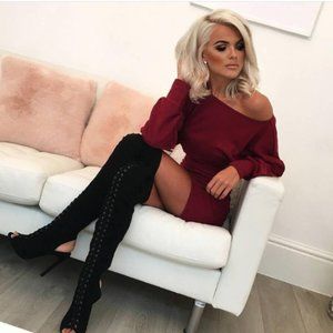 Sexy Boob Tube Top Skirt Red Halter Fit and Flare Dress